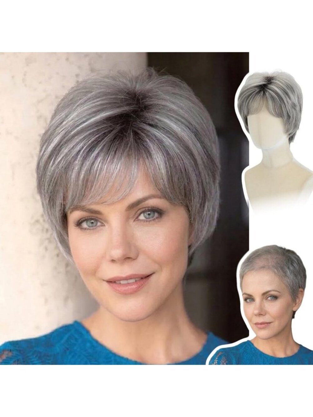Light Gray Short Curly Pixie Wig with Bangs - Heat-Resistant, Natural Look for